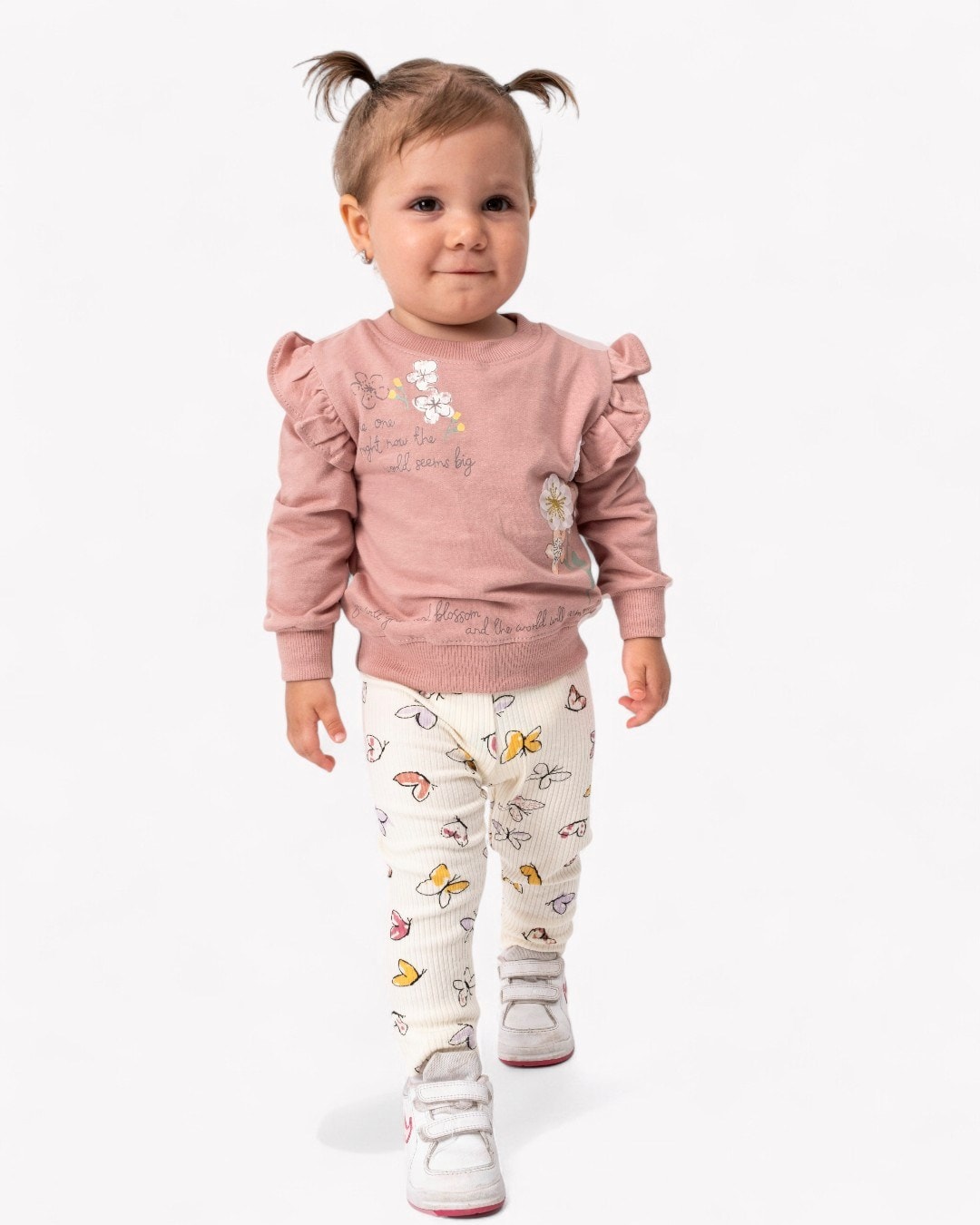 Kız Bebek Mevsimlik Çiçek Desenli 2’li Takım - Fırfırlı Bluz ve Tayt Seti 6-9-12-18-24 Ay Uzun Kollu R1982