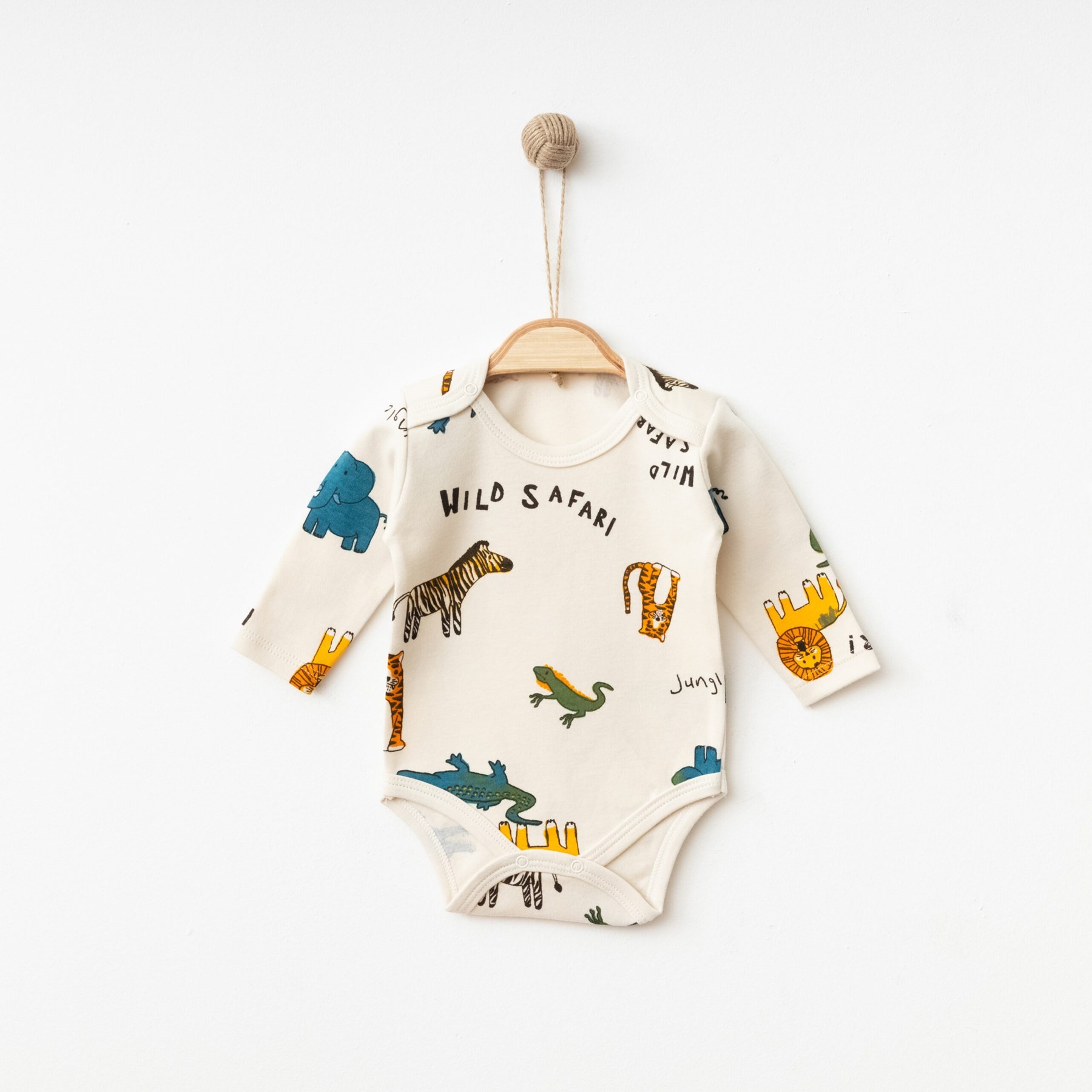 UZUN KOLLU SAFARİ BASKILI BEBEK ÇITÇITLI BODY, ZIBIN, ATLET 0-3 YAŞ R1047 - KREM