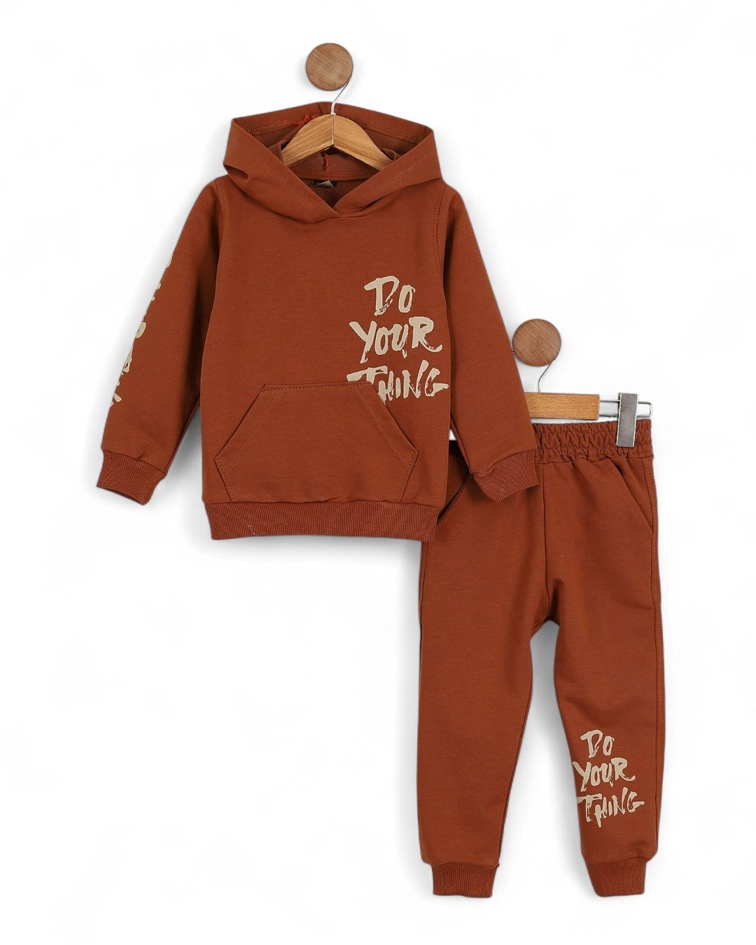 Erkek Çocuk Mevsimlik Kapüşonlu Baskılı Sweatshirt ve Eşofman Altlı 2-10 Yaş Eşofman Takımı R2115 - KİREMİT