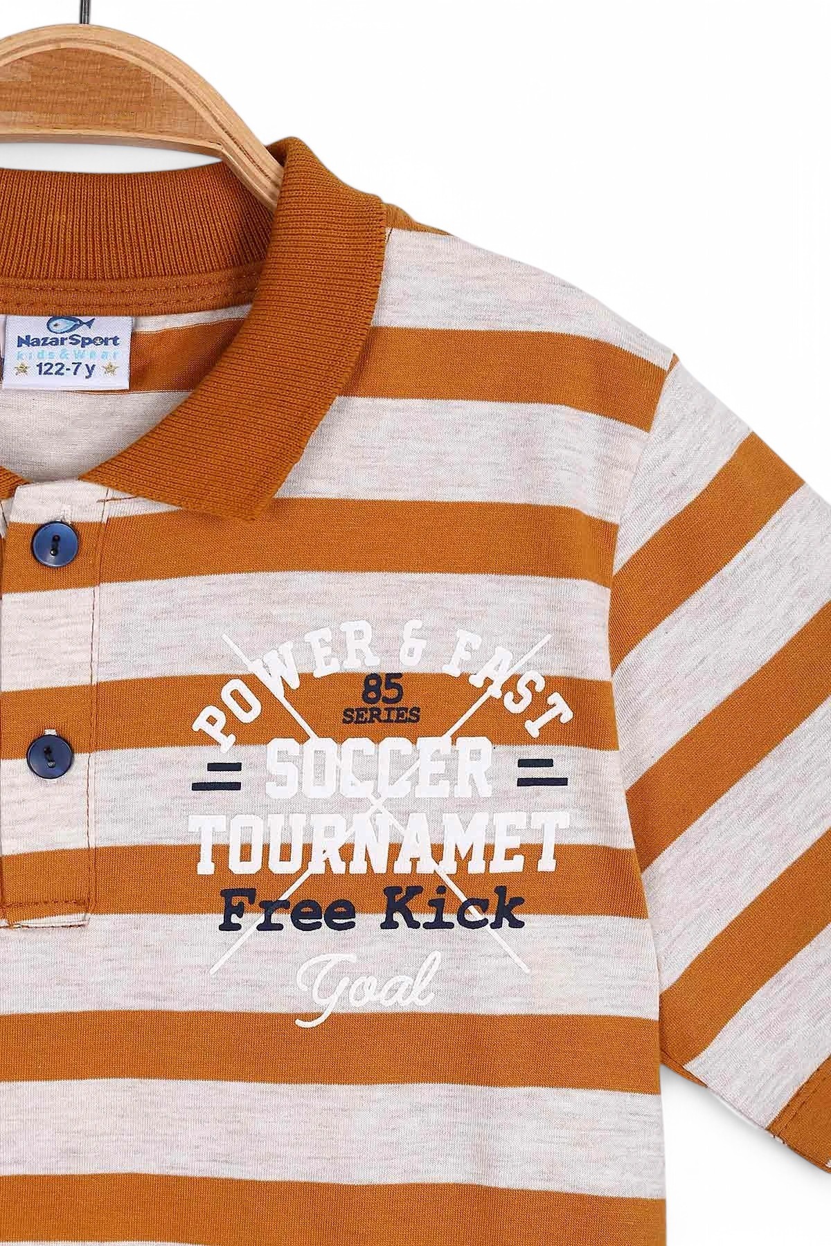 ERKEK ÇOCUK YAZLIK ÇİZGİLİ POLO YAKALI T-SHIRT VE ŞORTLU ŞIK TAKIM R1673