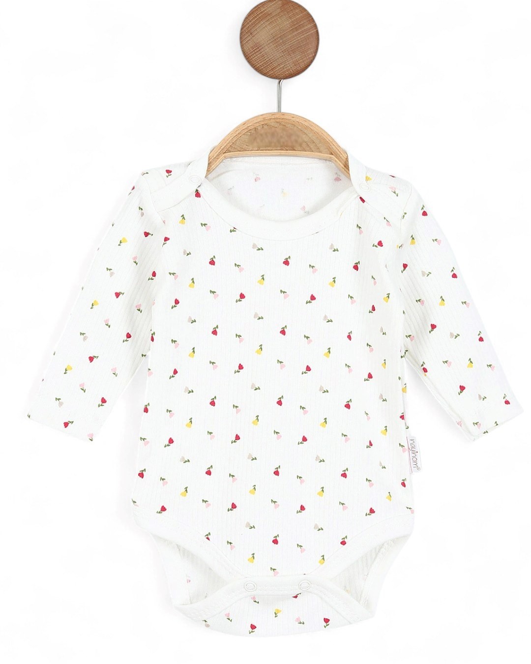 Kız Bebek Uzun Kollu Çiçek Baskıl Fitilli I Bebek Çıtçıtlı Body, Zıbın, Atlet 0-3 Yaş BD13 - BEYAZ