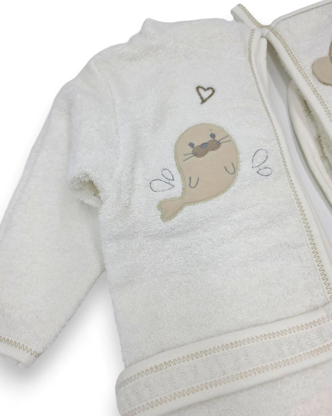 Kız Bebek Kedi Detaylı Lüks Bornoz Takımı Havlu Seti Pamuk Kumaş  BN4