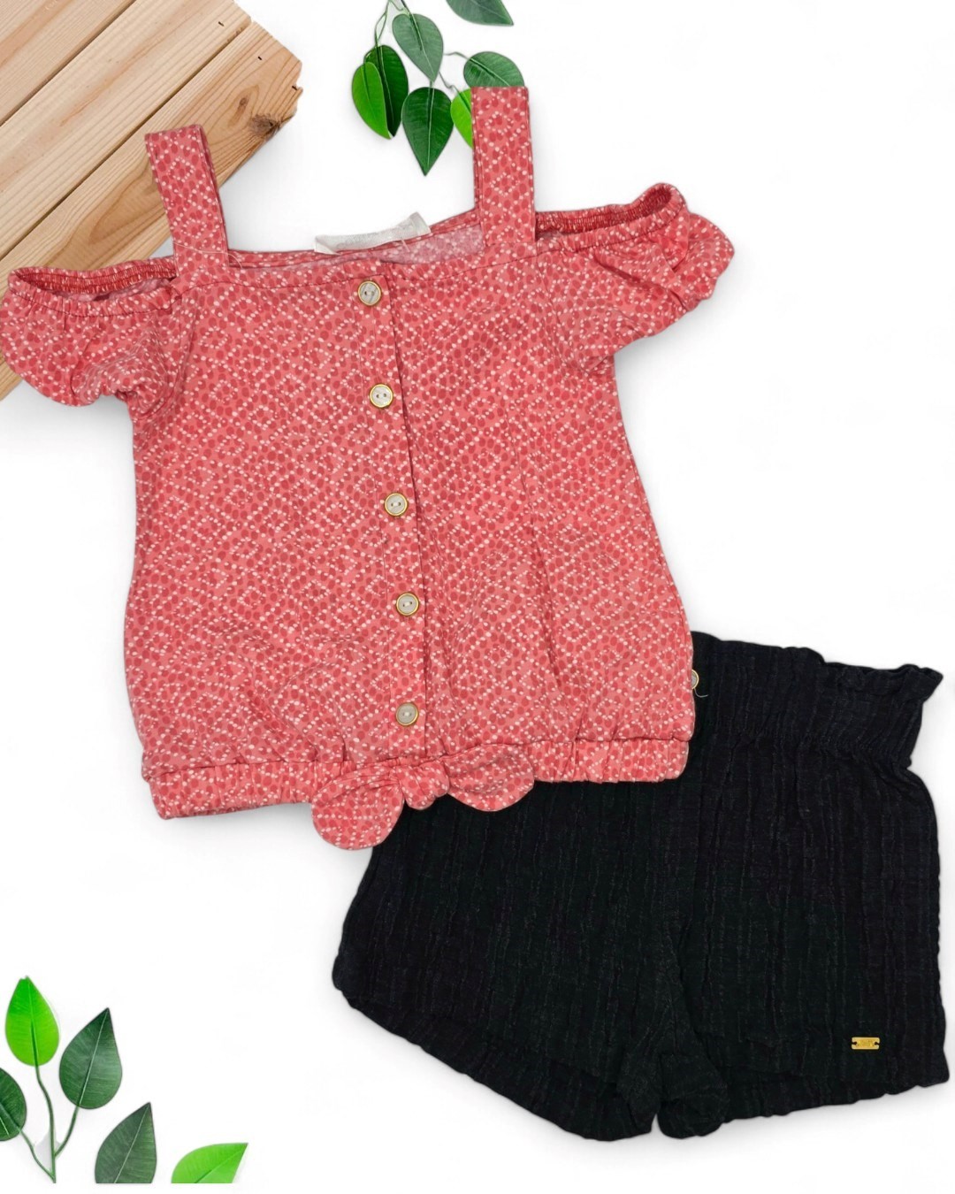 KIZ ÇOCUK OMZU AÇIK ASKILI T-SHIRT VE BÜRÜMCÜK ŞORTLU 2-3-4-5-6 YAŞ YAZLIK ALT ÜST TAKIM R1858 - KIRMIZI