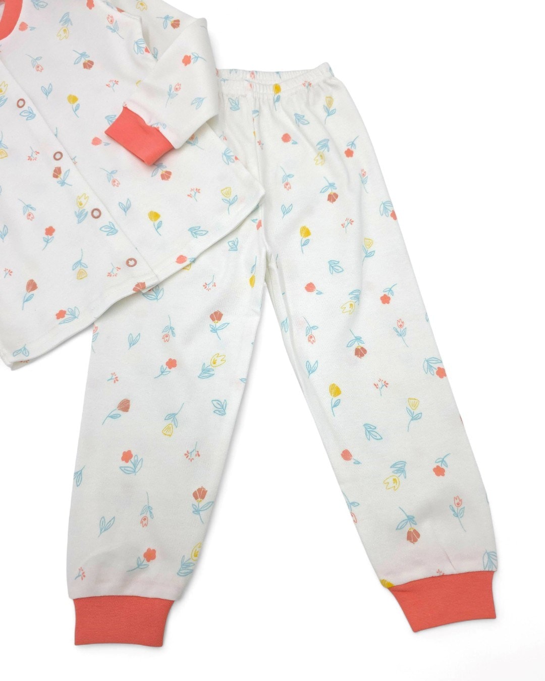 Kız Bebek Çiçekler Baskılı Mevsimlik %100 Pamuklu Çıtçıtlı Gecelik Pijama Takımı l 6-24 Ay R2252