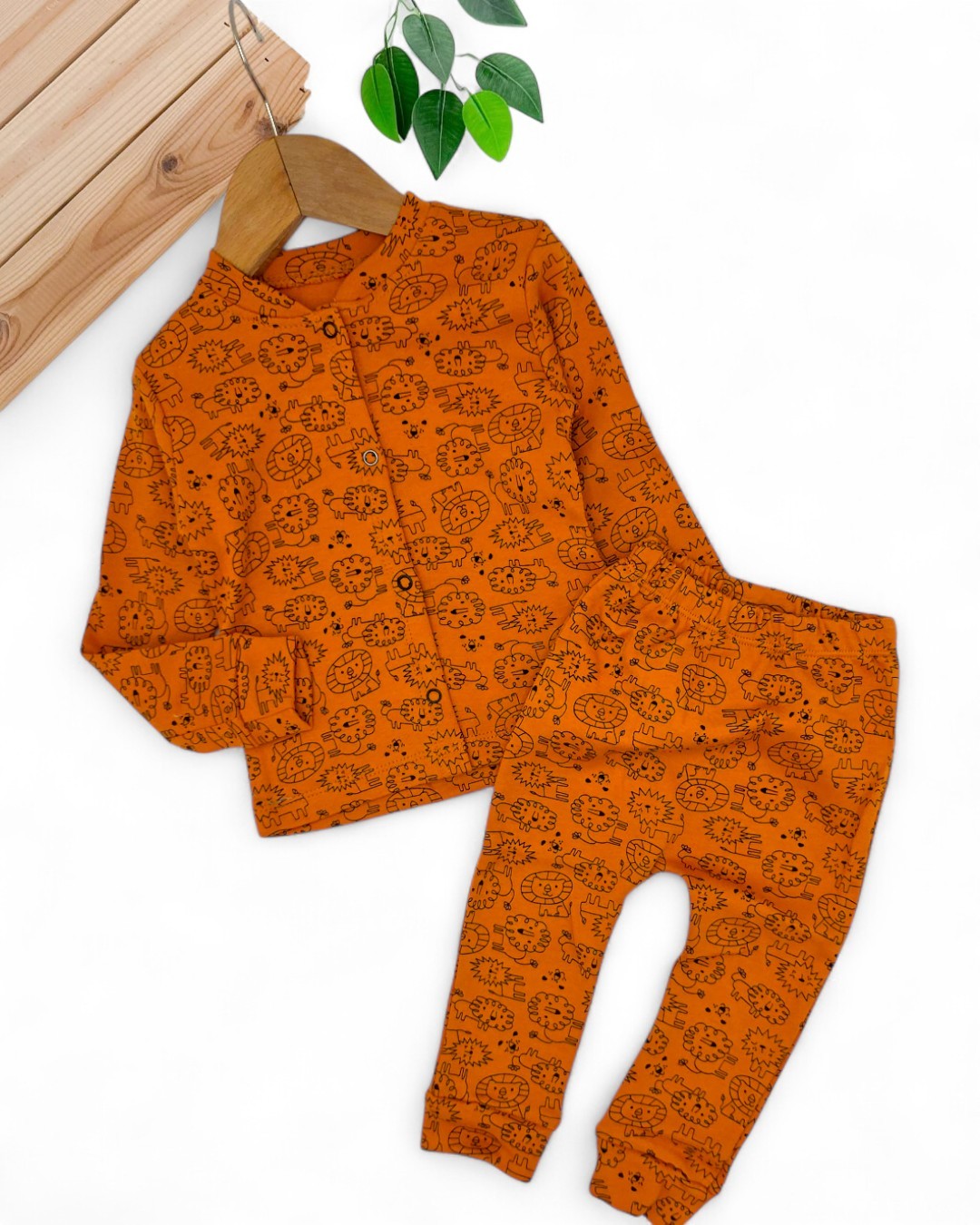 Erkek Bebek Yeni Doğan 3-6-9-12 Ay Çıtçıtlı %100 Pamuklu Gecelik Pijama Takımı R1053 - KİREMİT