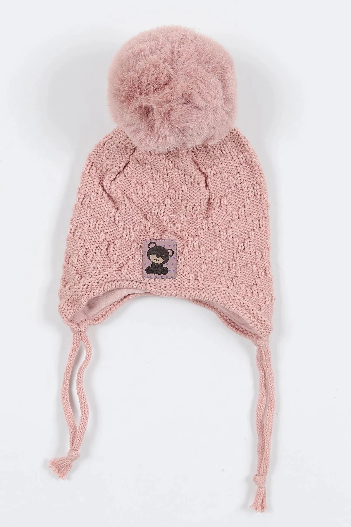 Kız Bebek 0-18 Aylık İçi Polarlı Triko Bere / 0-18 Ay için Uygundur. BR22 - GÜL KURUSU