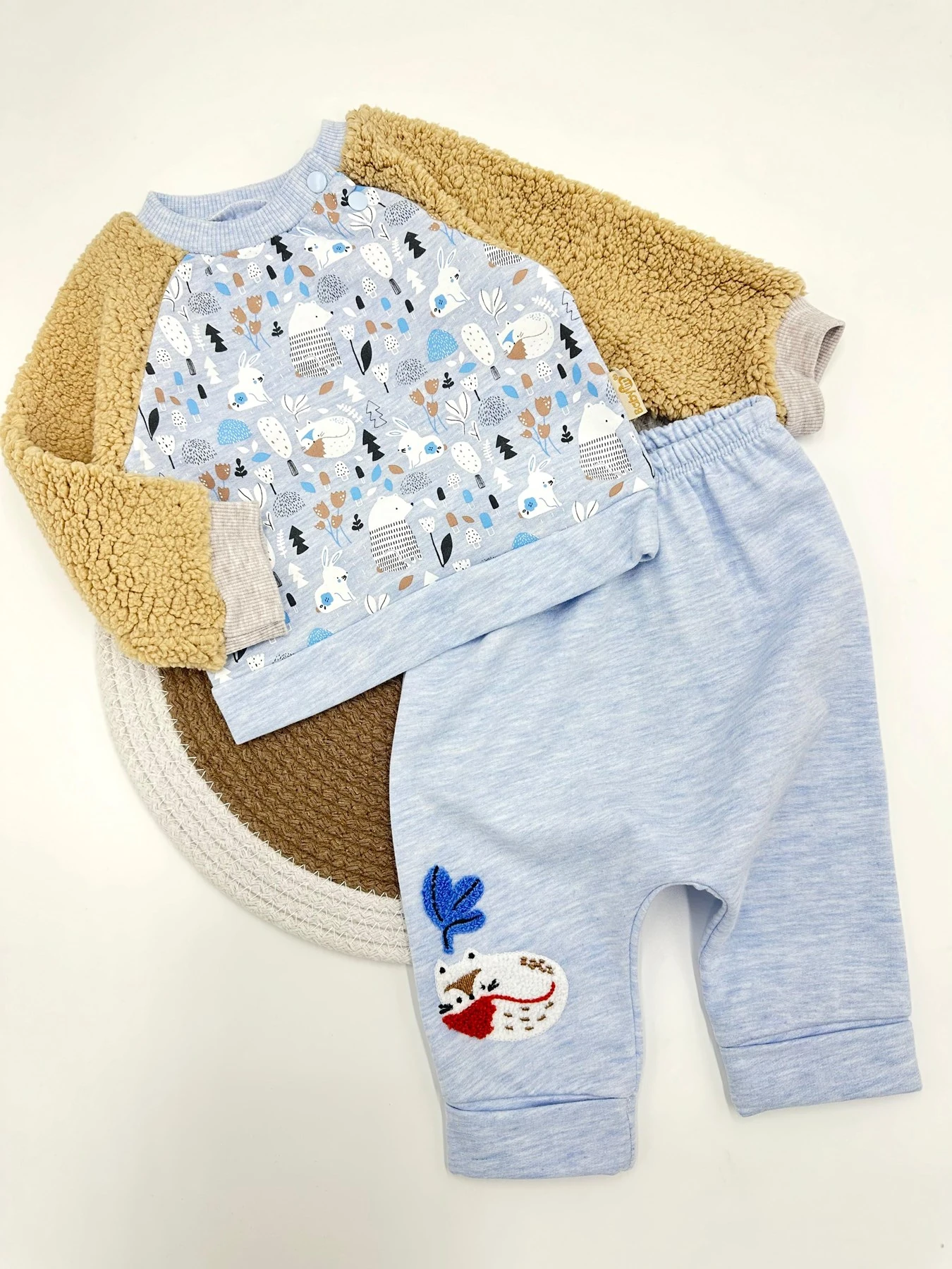 Erkek Bebek Şardonlu Welsoft Kol Detaylı Kışlık 2'li Baskılı Takım 0-3-6-9 Ay R1213