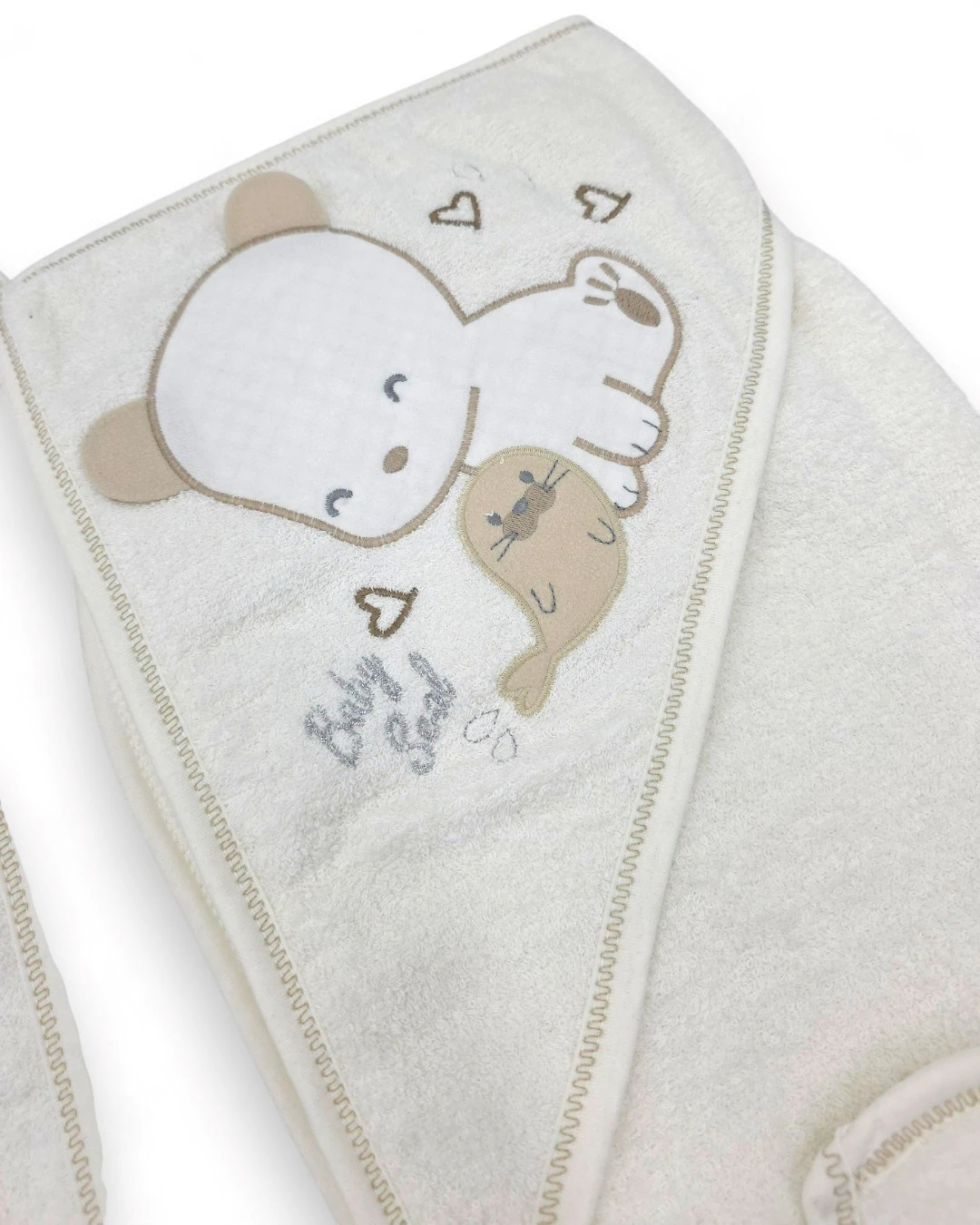 Kız Bebek Kedi Detaylı Lüks Bornoz Takımı Havlu Seti Pamuk Kumaş  BN4