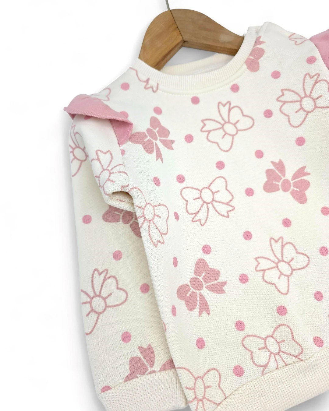 Kız Bebek Fiyon Baskılı Kışlık 3 İp Şardonlu Fırfırlı 6-9-12-18-24 Ay Alt Üst Şık Takım R2310