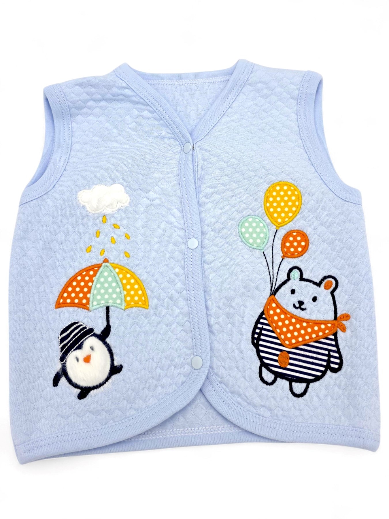YENİ DOĞAN BEBEK 0-3-6-9-12 AY PENGUEN VE BALON DETAYLI YELEK R1902 - AÇIK MAVİ