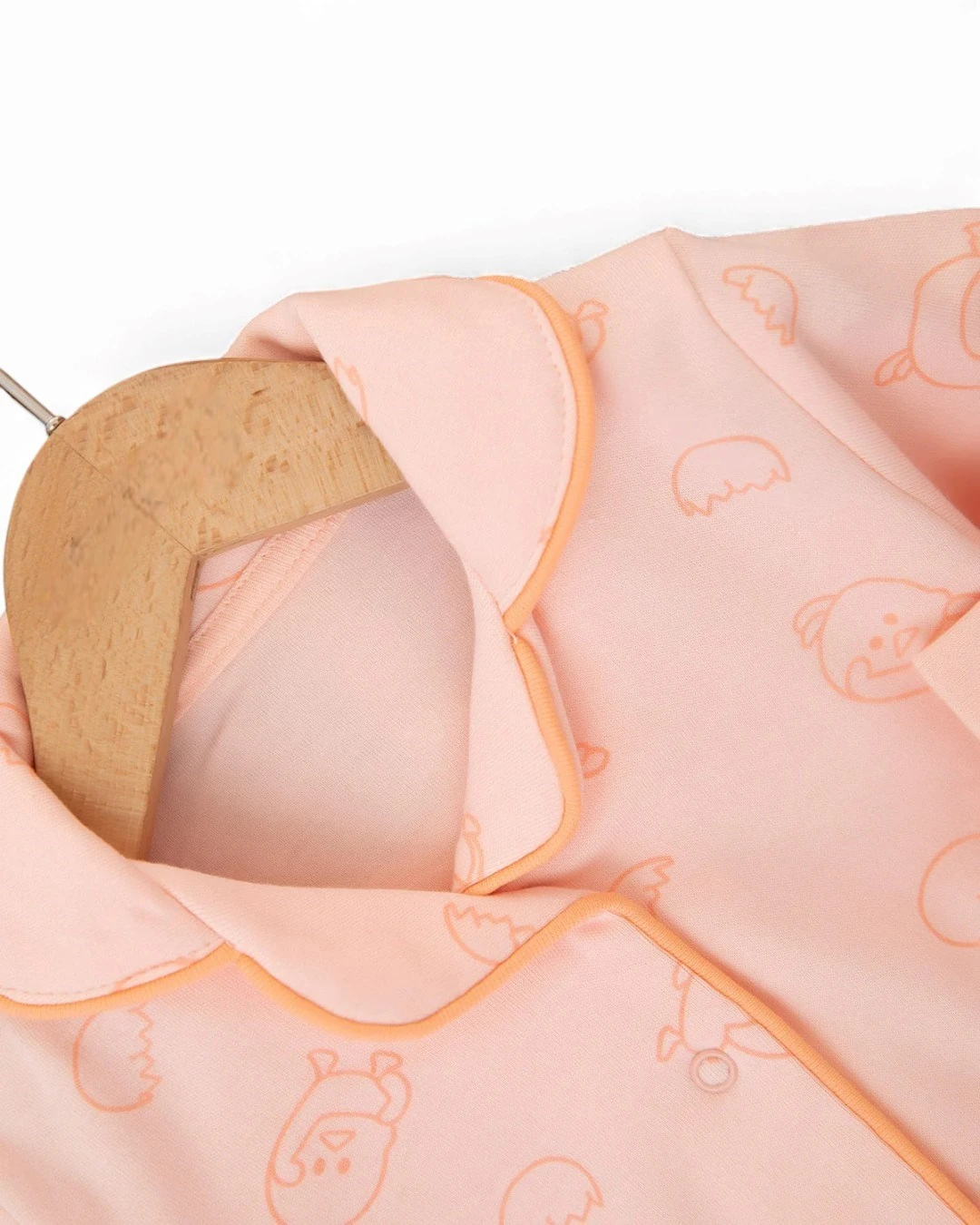 Kız Bebek Kuş Baskılı Kruvaze Yakalı %100 Pamuklu Lüx Gecelik Alt Üst 2'li Takım R2377