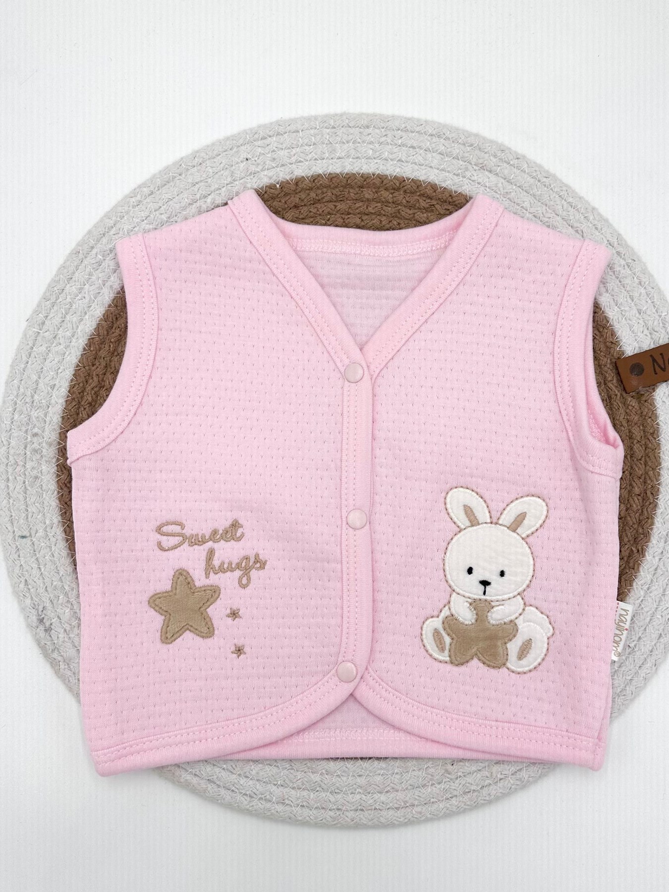 BEBEK KAPİTONU KUMAŞ KEDİ NAKIŞLI 0-3-6-9-12 AY YELEK R1506 - PEMBE