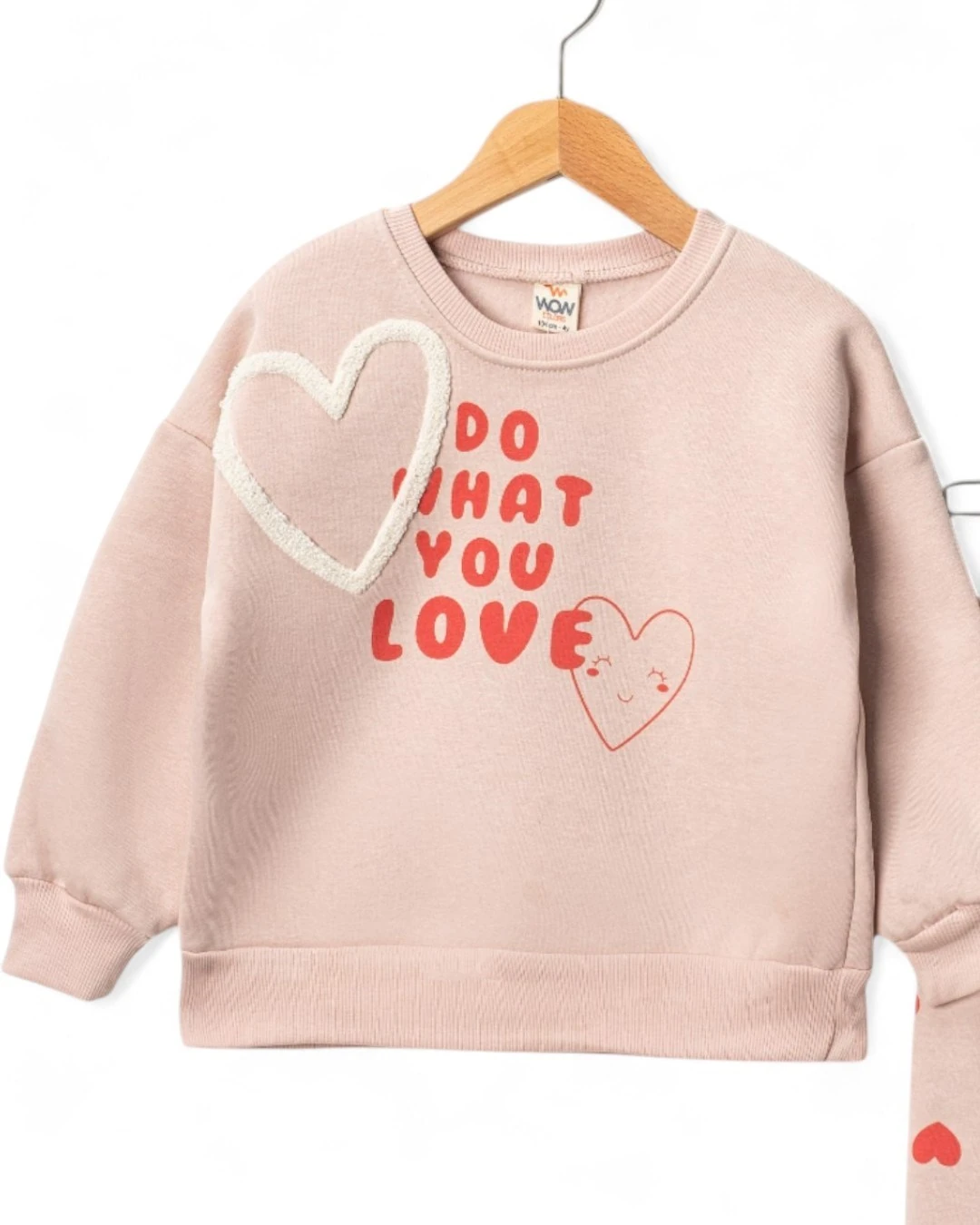 Kız Çocuk Kışlık 3 İp Şardonlu, 1-2-3-4 Yaş, Kalp Nakışlı Kalın Alt Üst Eşofman Bebek Takımı R2343