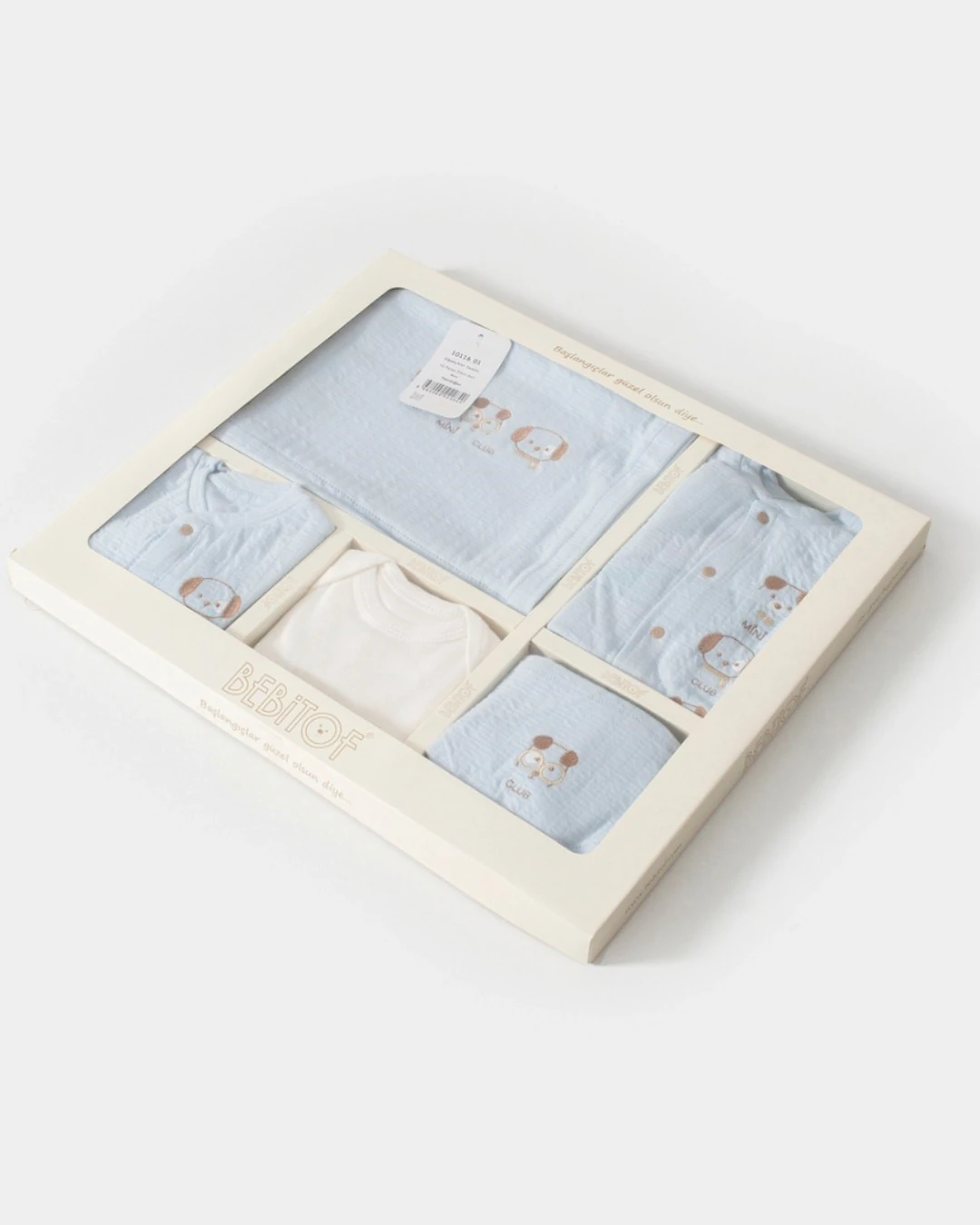  Erkek Bebek %100 Pamuk Sevimli Köpekcikler Desenli 10 Parça Kutulu Yenidoğan Hastane Çıkışı Zıbın S