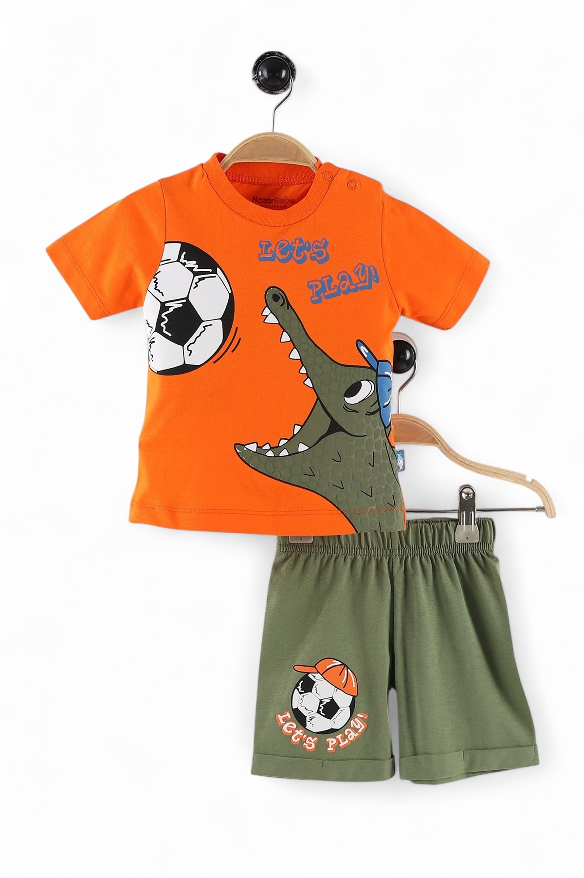ERKEK BEBEK TİMSAH VE FUTBOL TOPU BASKILI 6-9-12-18-24 AY BEBEK TAKIMI OT74 - TURUNCU