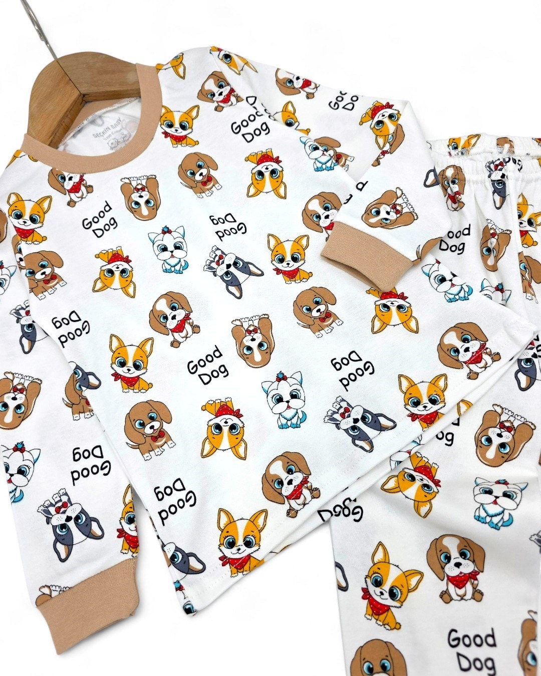 Erkek Bebek Köpekler Baskılı Mevsimlik %100 Pamuklu Bisiklet Yakalı Gecelik Pijama Takımı 6-24 Ay R2253