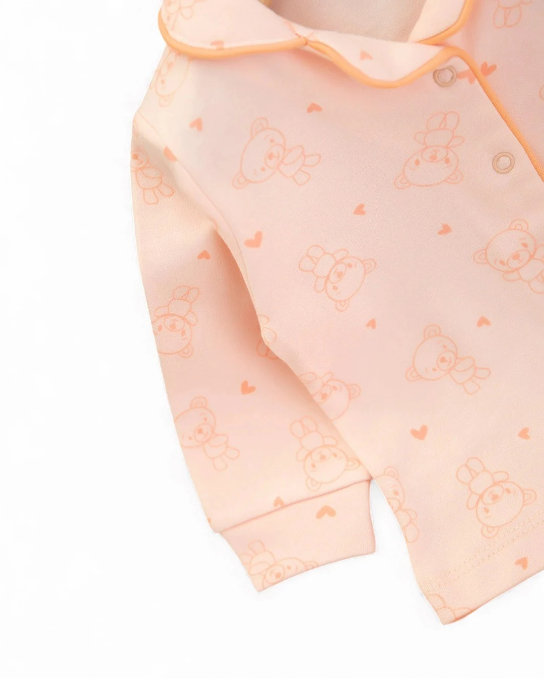 Kız Bebek Ayıcık Baskılı Kruvaze Yakalı %100 Pamuklu Lüx Gecelik Alt Üst 2'li Takım R2378