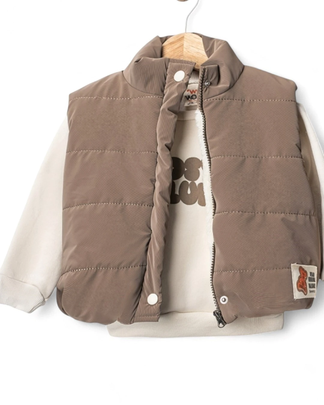 Erkek Bebek Yelekli Şık Kombin, 6-9-12-18-24 Aylık 3 Parçalı Şişme Yelekli Alt Üst Bebek Takımı R2344