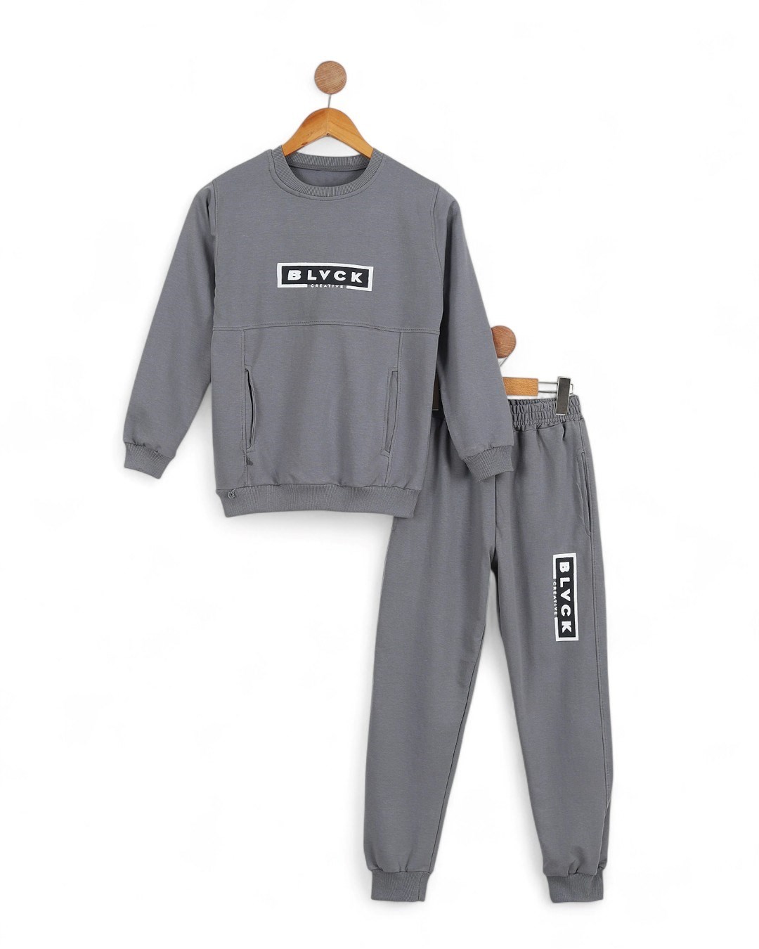 Erkek Çocuk Baskılı Sweatshirt Cep Detaylı 2-3-4-5-6-7-8-9-10 Yaş Mevsimlik Okul Eşofman Takımı R2194 - GRİ