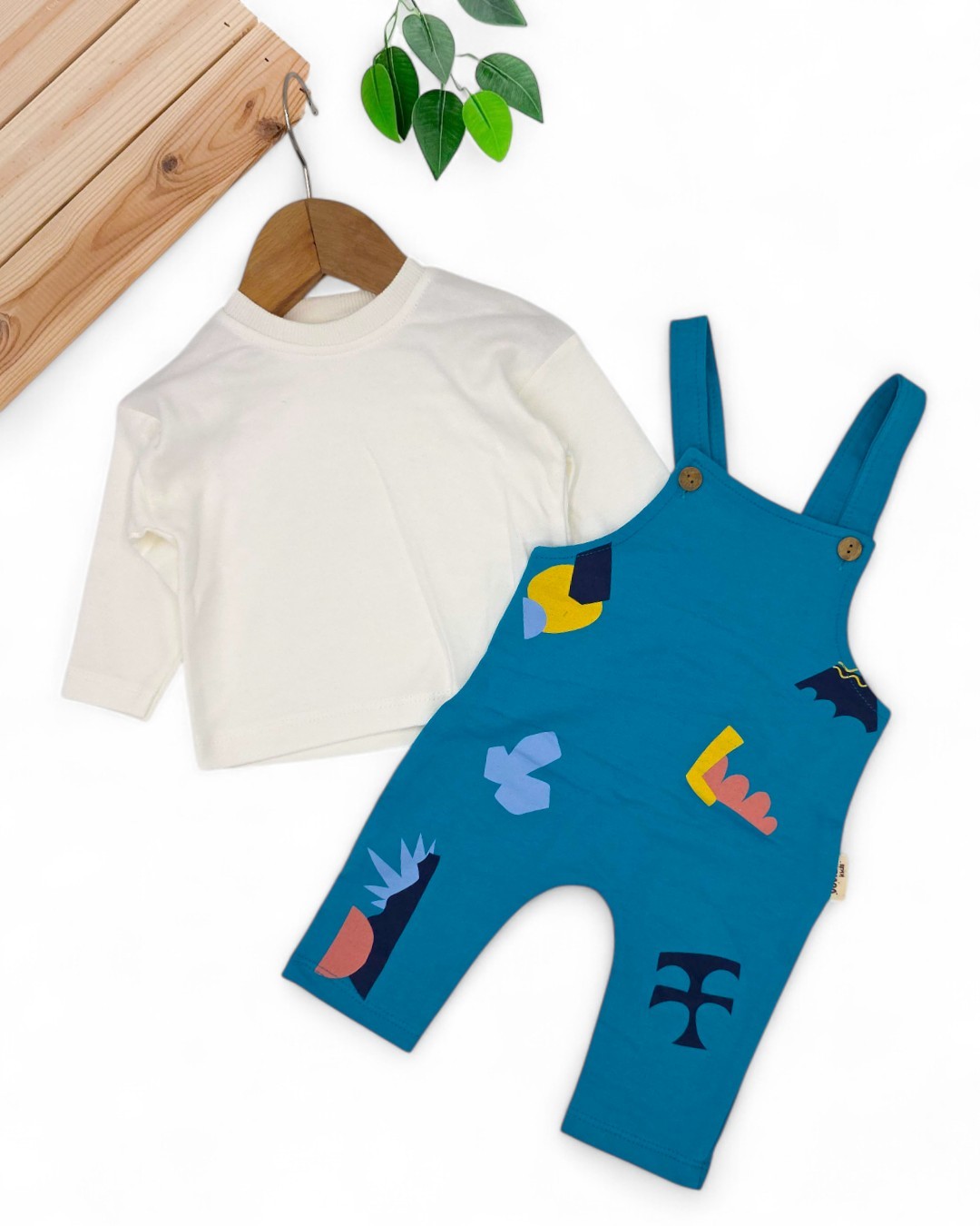 Erkek Bebek Baskılı, Salopet / Bahçıvan Tulum ve İç Badili Set 6-9-12-18-24 Ay  R2095