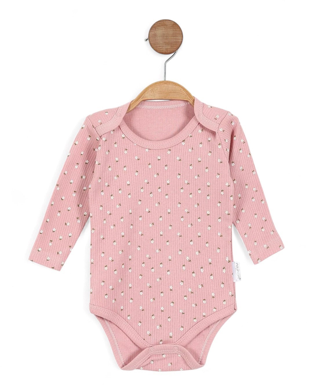 Kız Bebek Uzun Kollu Çiçek Baskıl Fitilli I Bebek Çıtçıtlı Body, Zıbın, Atlet 0-3 Yaş BD11 - GÜL KURUSU