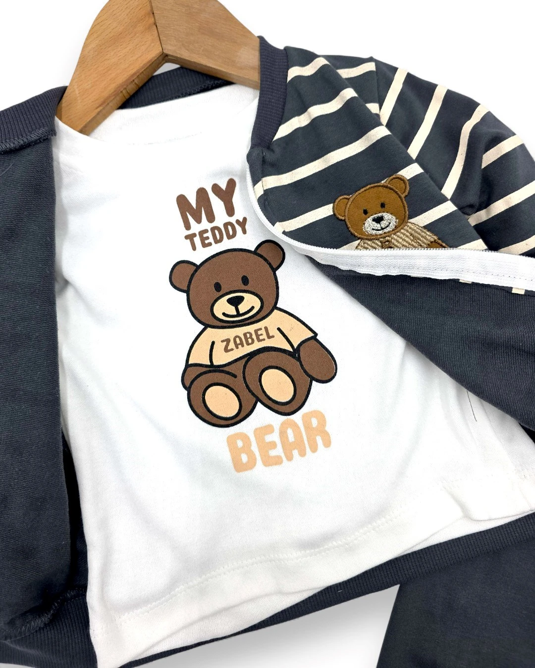 Erkek Bebek Çizgili Ceketli, 3'lü Mevsimlik Şık Alt Üst Takım, 6-9-12-18-24 Aylık 3'lü Bebek Takımı R2395