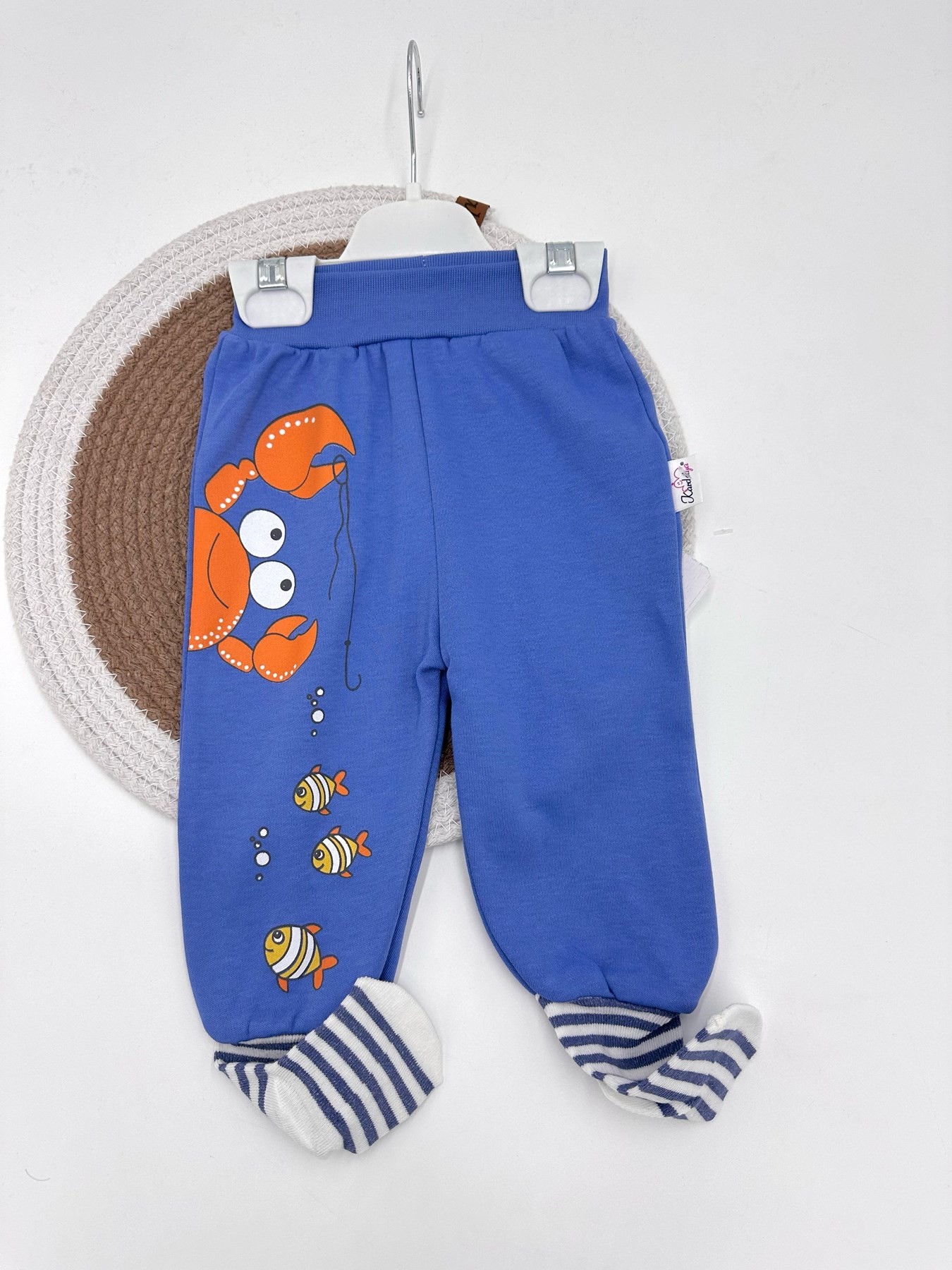 ERKEK  BEBEK ÇORAPLI TEK ALT ÇEŞİTLERİ 0-3-6-9-12 AY ÇORAPLI PATİKLİ ALT PİJAMA R1559  - SAKS YENGEÇ