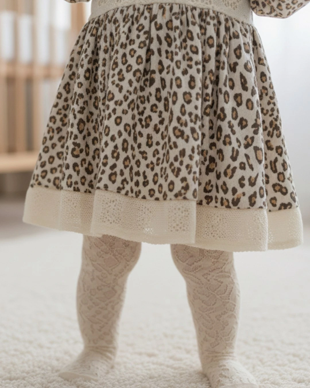 Kız Bebek Dantel Detaylı Leopar Elbise, Müslin Kumaş, 6-9-12-18-24 Ay Özel Gün Elbisesi l Bayramlık R2346