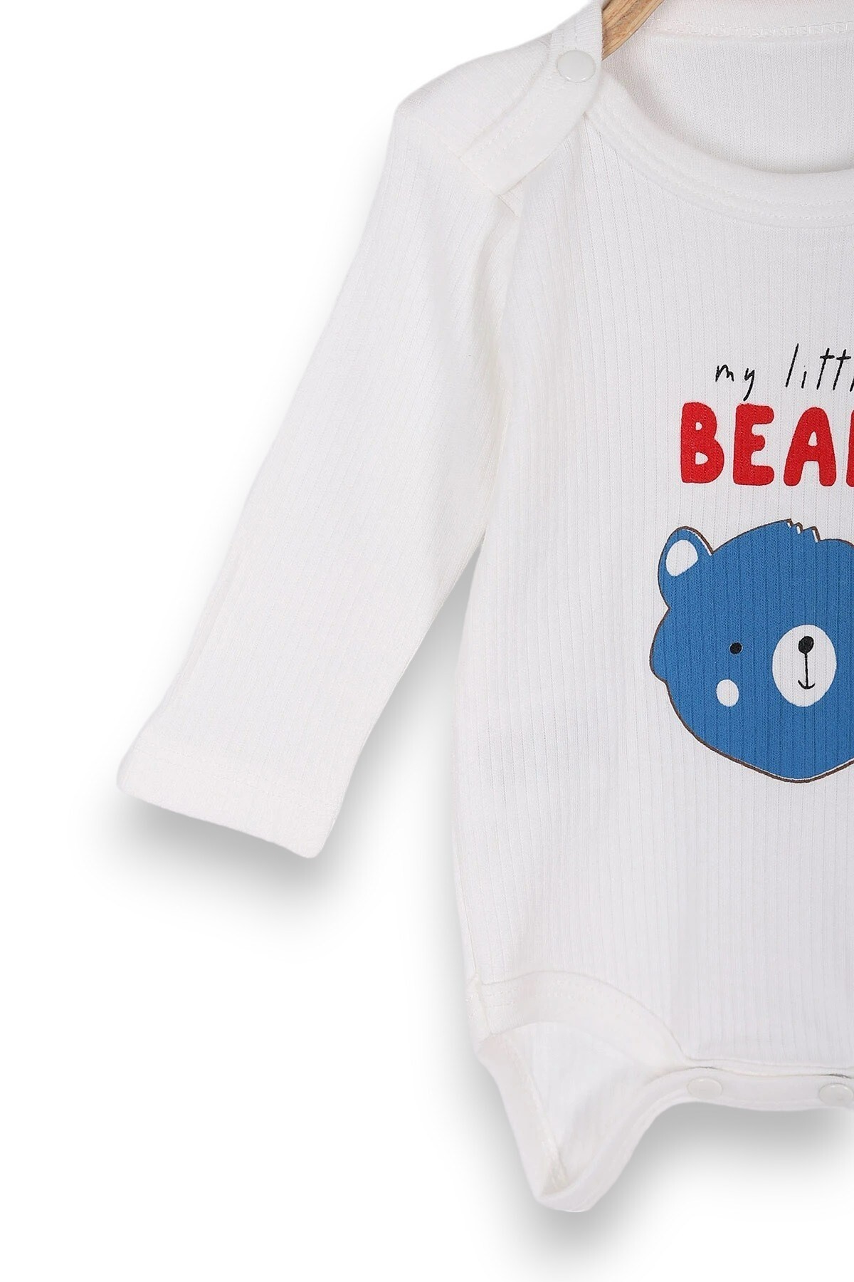 ERKEK BEBEK YENİDOĞAN AYI DESENLİ FİTİLLİ ÇITÇITLI BADİ VE ALTLI NATURAL PAMUK BEBEK TAKIMI 0-9 AY R826