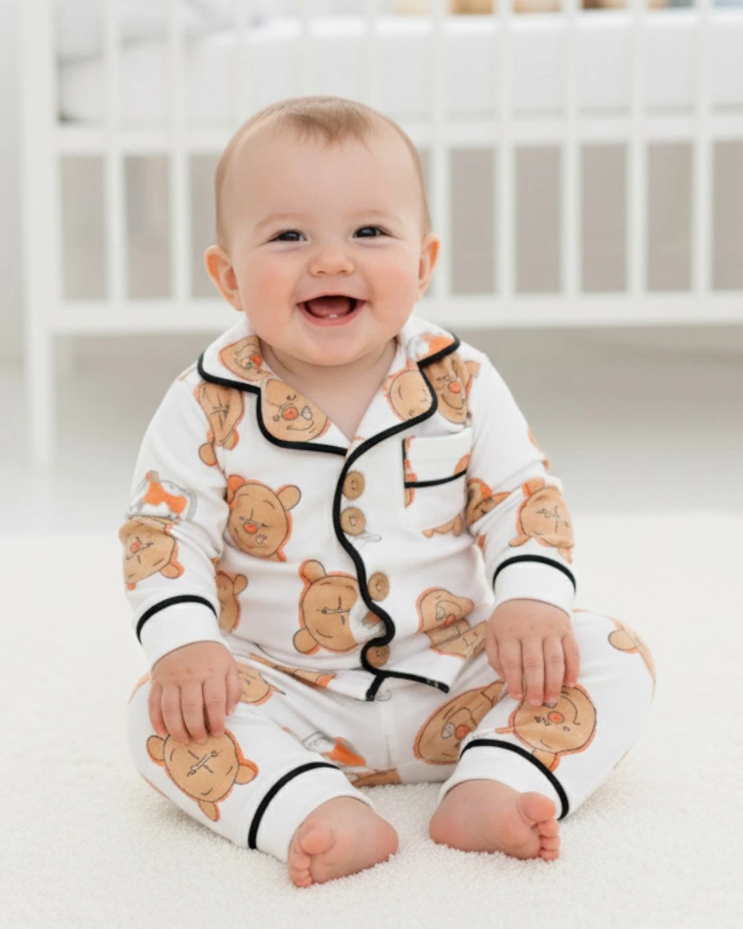 Kız ve Erkek Bebek Pooh Baskılı %100 Pamuklu Alt Üst Gecelik Takımı, 6-9-12-18-24 Ay Pijama Takımı R327