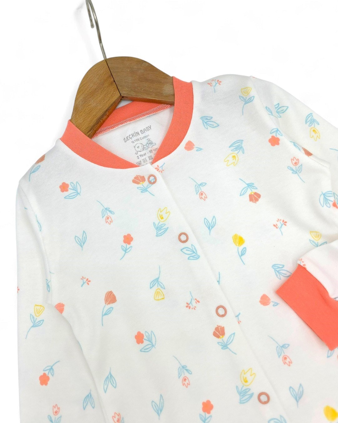 Kız Bebek Çiçekler Baskılı Mevsimlik %100 Pamuklu Çıtçıtlı Gecelik Pijama Takımı l 6-24 Ay R2252