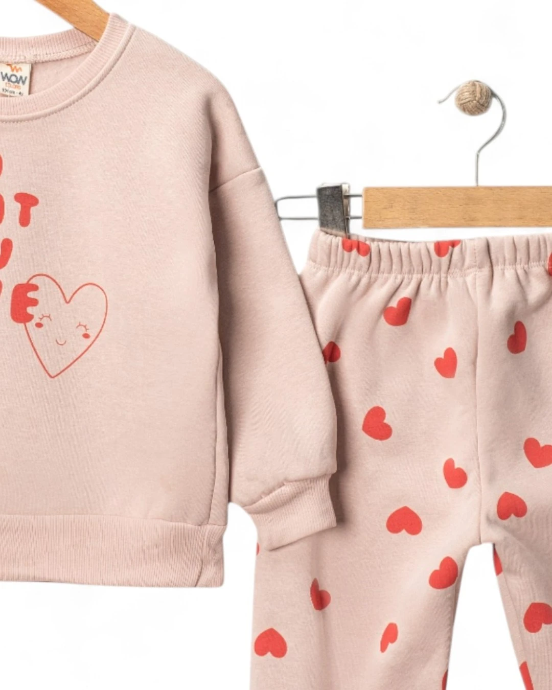 Kız Çocuk Kışlık 3 İp Şardonlu, 1-2-3-4 Yaş, Kalp Nakışlı Kalın Alt Üst Eşofman Bebek Takımı R2343