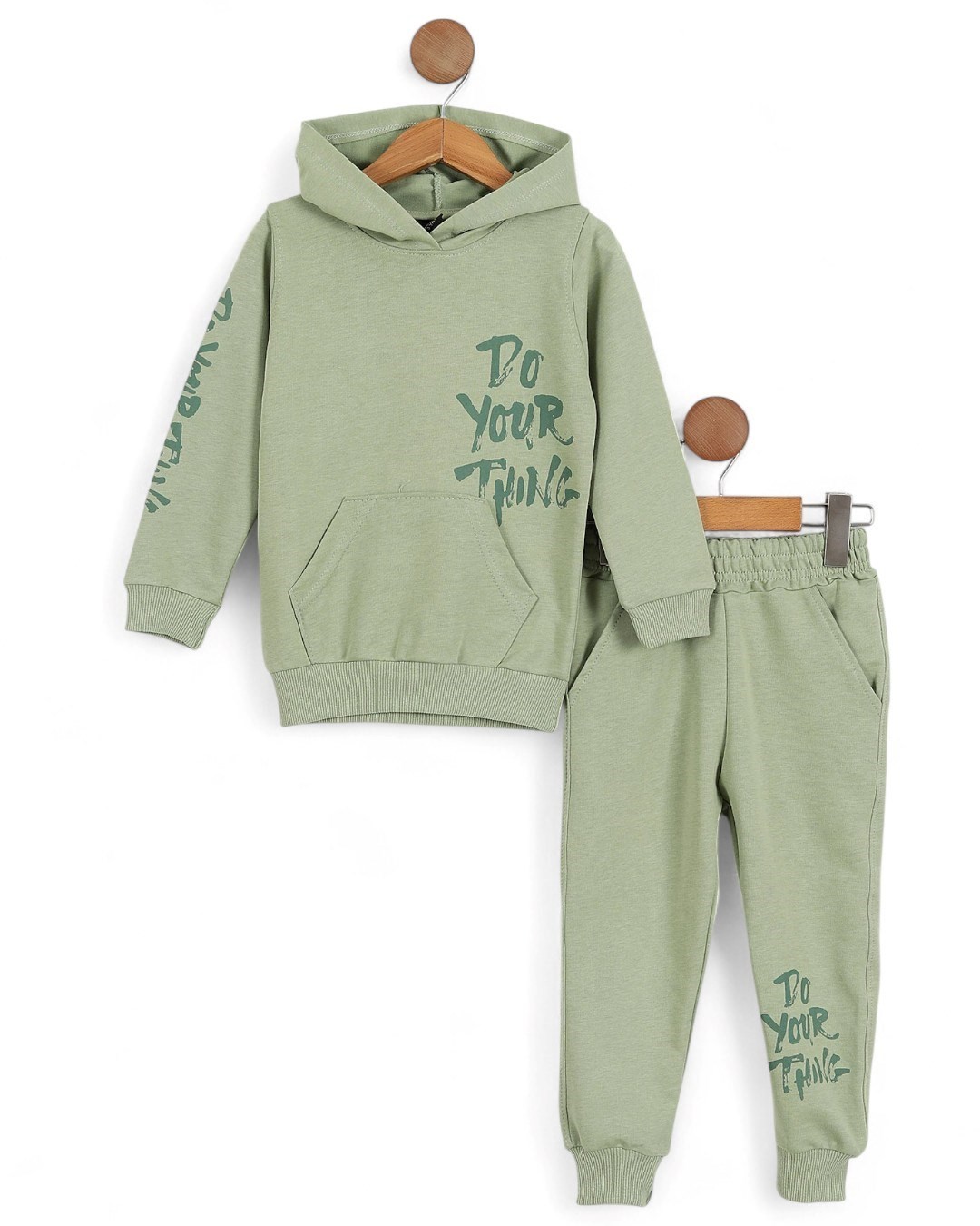 Erkek Çocuk Mevsimlik Kapüşonlu Baskılı Sweatshirt ve Eşofman Altlı 2-10 Yaş Eşofman Takımı R2115 - YEŞİL