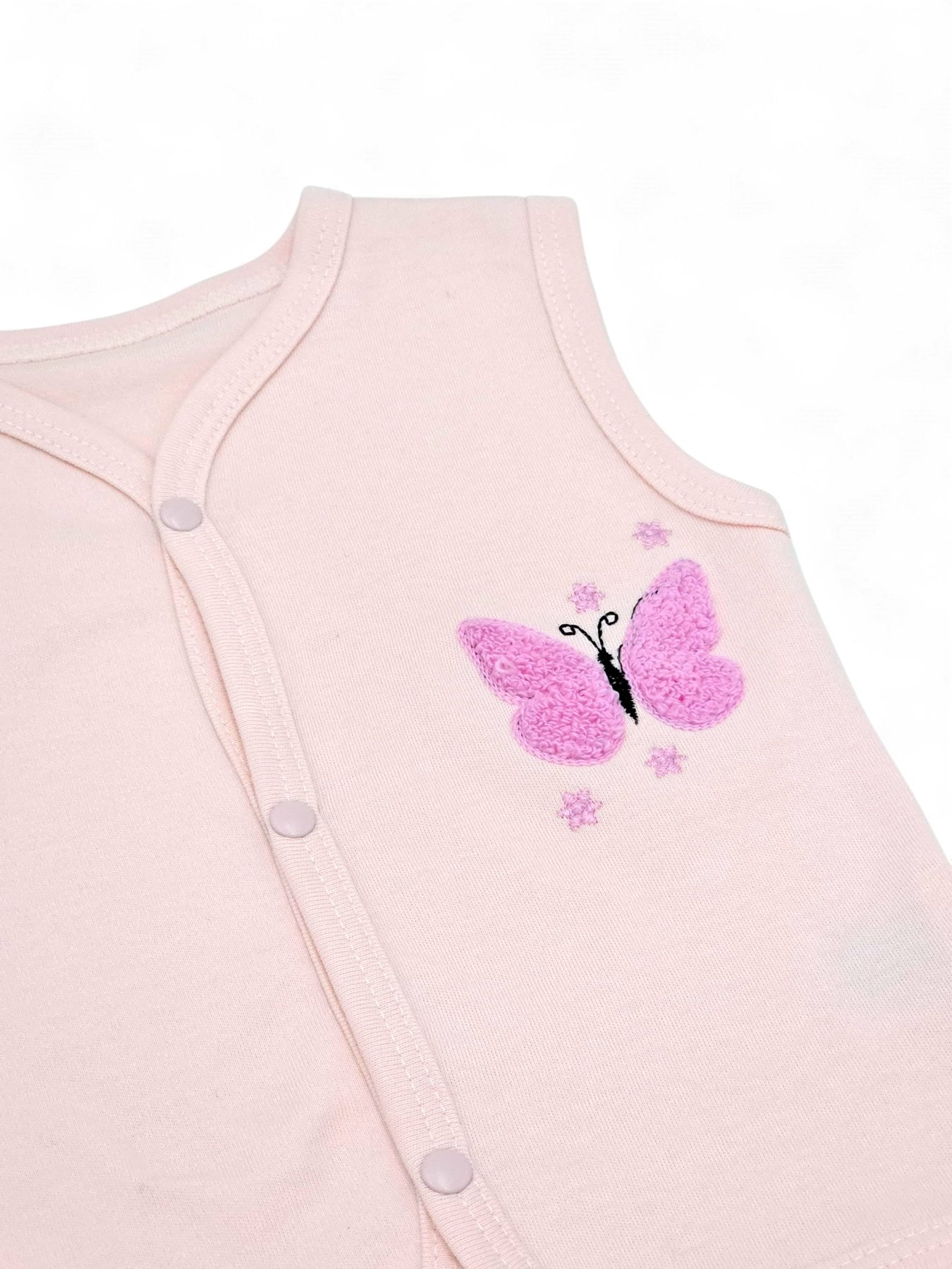 KIZ BEBEK KELEBEK NAKIŞLI 3-18 AY DÜĞMELİ MEVSİMLİK PENYE YELEK R1908