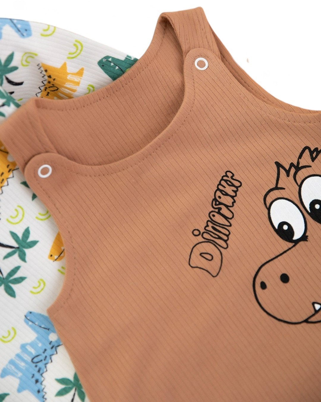 Erkek Bebek Dinazor Baskılı Fitilli Şirin Bahçıvan Salopet Tulum Ve İç Badili Takım R1107