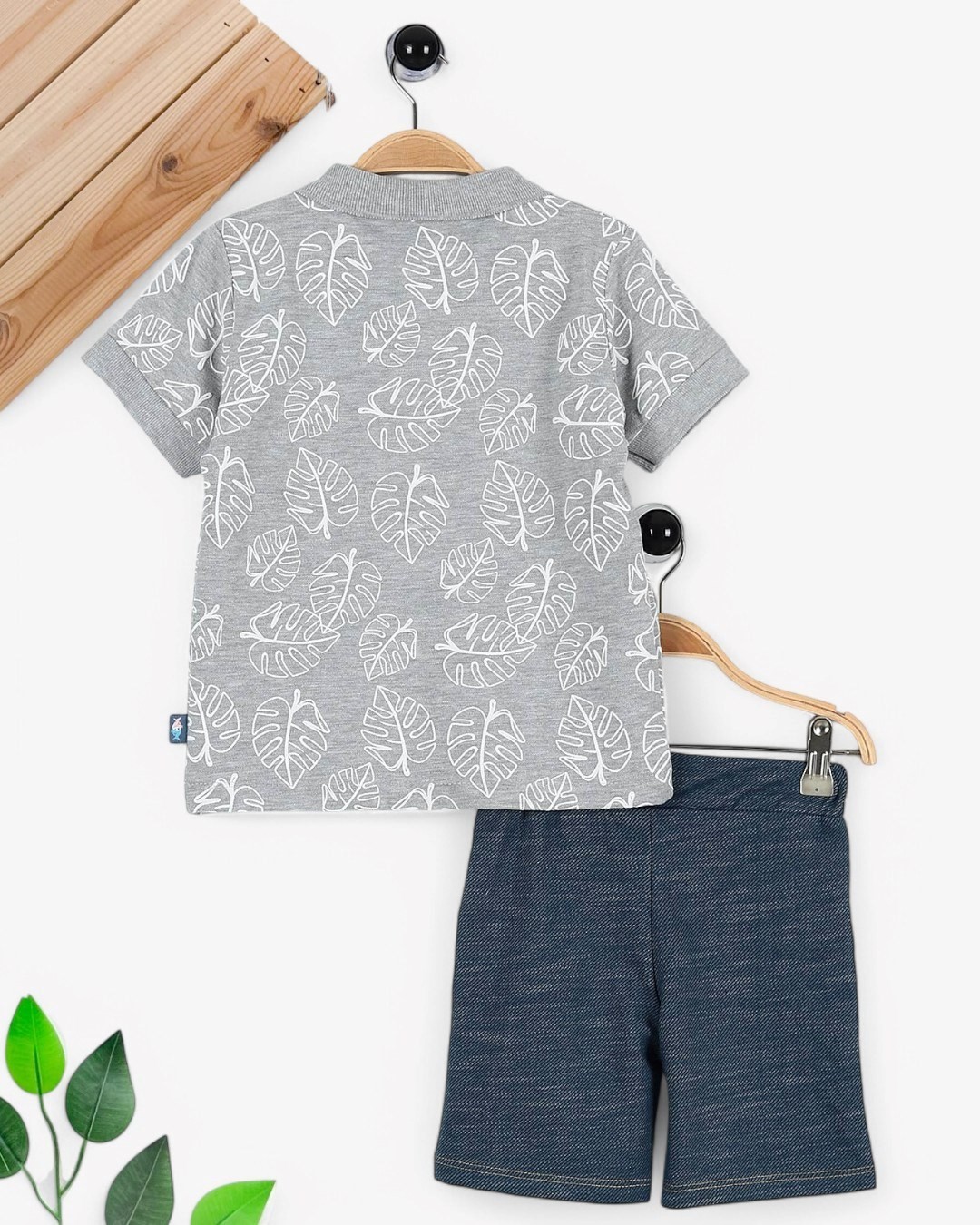 ERKEK ÇOCUK YAPRAK BASKILI YAZLIK POLO YAKA T-SHIRTLU ŞORTLU 2-10 YAŞ ÇOCUK TAKIMI R1711