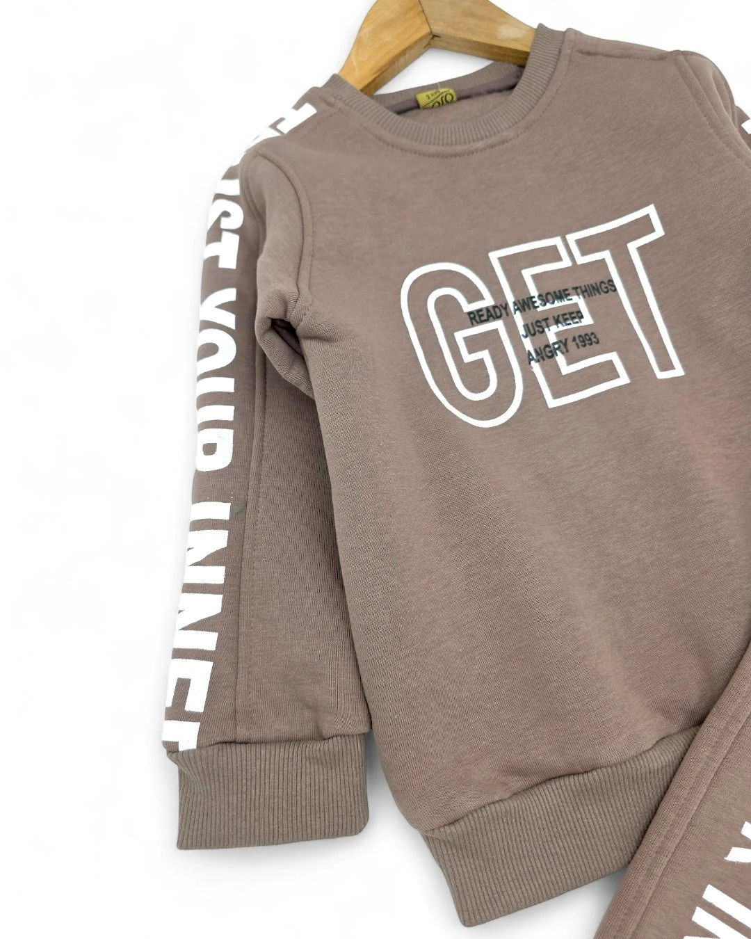 Erkek Çocuk Kışlık 3 İp Şardonlu Get Baskılı Bisiklet Yakalı Eşofman Takımı, Sweatshirt Ve Pantalon  R2273