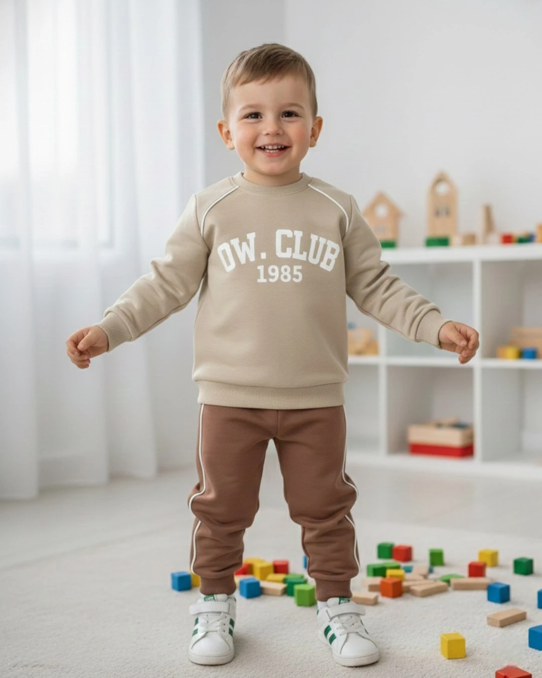 Erkek Çocuk Mevsimlik 2 İplik Baskılı 2'li Alt Üst Takım, 2-3-4-5-6 Yaş Eşofman Takımı R2396 - KAHVE