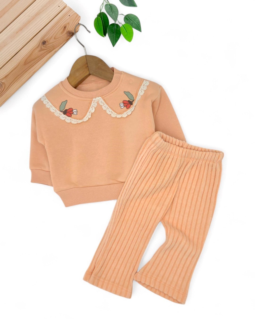 Kız Bebek Kışlık 3 İp Bebe Yakalı Fitilli Kalın Taytlı 6-9-12-18-24 Ay Şık Takım R2110