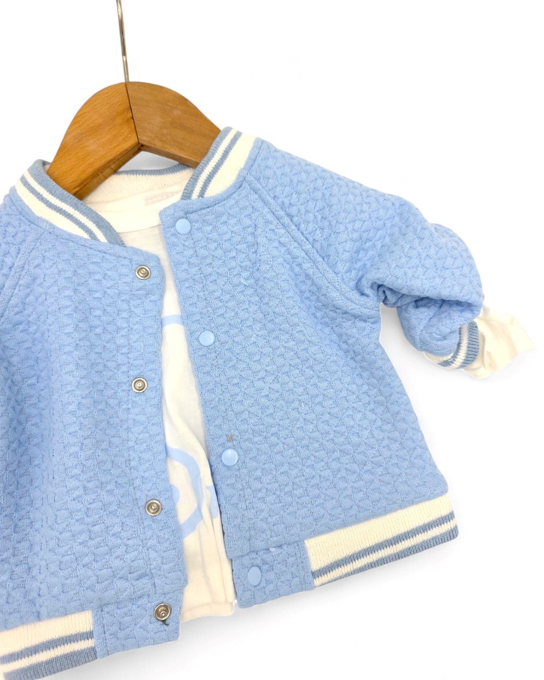 Erkek Bebek Kapitone Desenli, Hırkalı, Ceketli 3 Parça Yeni Doğan Takımı R2049