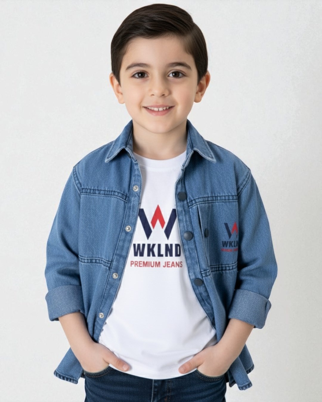 Çocuk Kot Gömlek ve Tişört Takımı | 2-12 Yaş Erkek Çocuk Kot Gömlek ve T-shirt Seti R2215