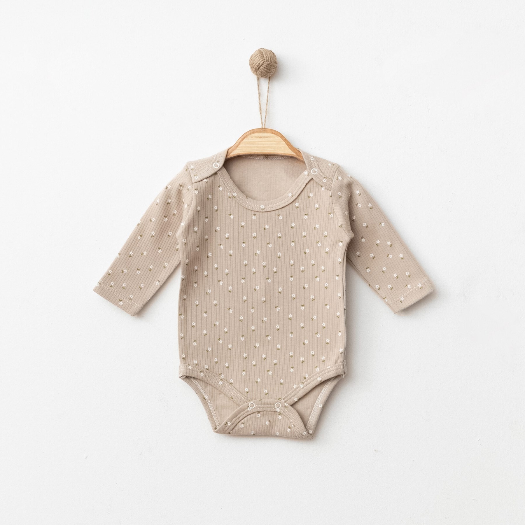 KIZ UZUN KOLLU ÇİÇEK BASKIL FİTİLLİ I BEBEK ÇITÇITLI BODY, ZIBIN, ATLET 0-3 YAŞ R1439 - TAŞ