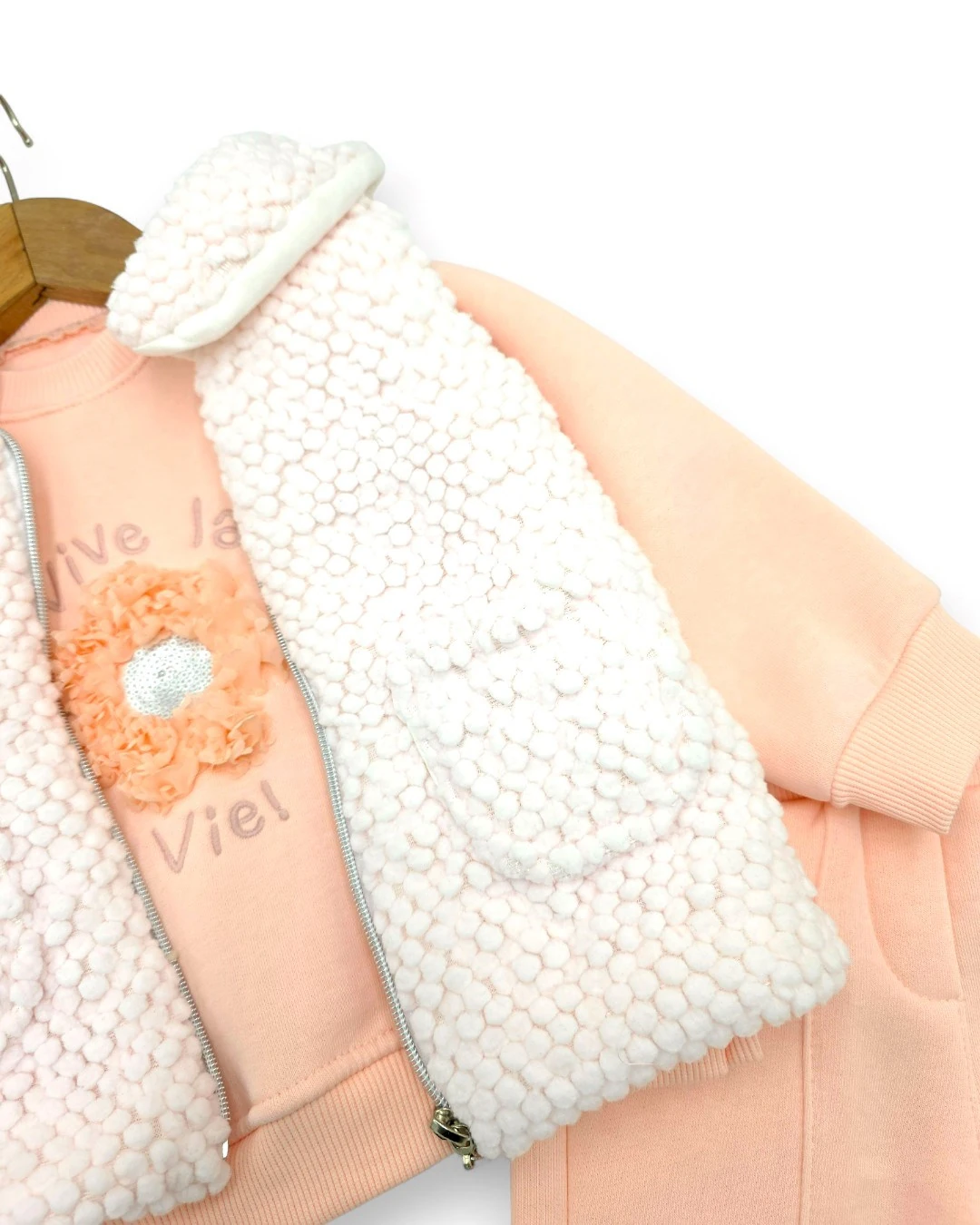 Kız Bebek Kışlık 3 İp Şardonlu Kalın Yelekli 6-9-12-18 Aylık 3 Parça Alt Üst Takım R2315