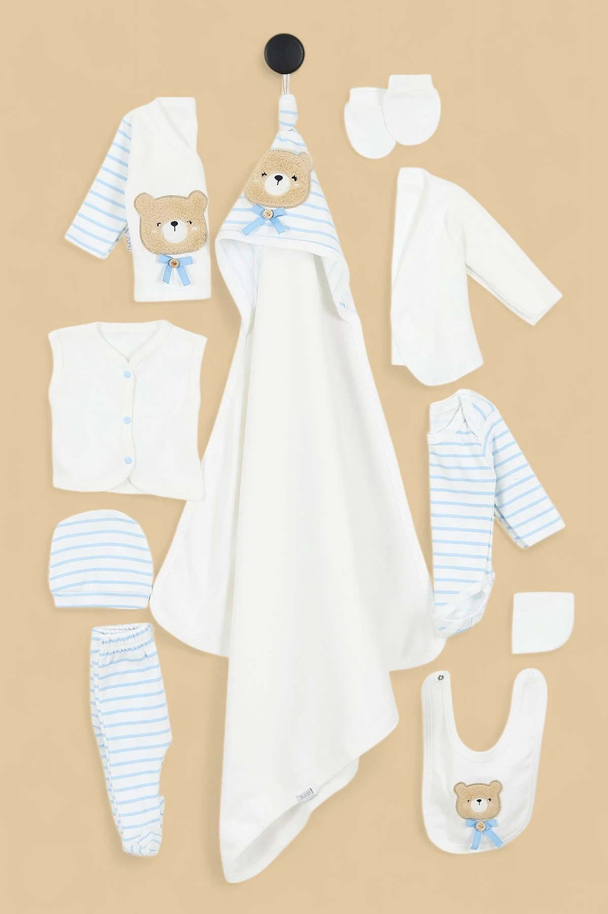 Erkek Bebek Ayı Nakışlı 11 Parça Hastane Çıkışı Zıbın Seti R920