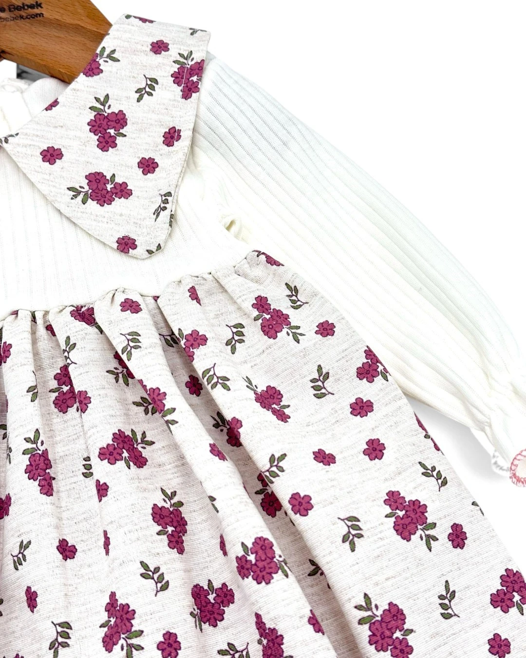 KIZ BEBEK ÇİÇEK BASKILI YAKA DETAYLI  KETEN ELBİSE 3-6-9-12-18 AY BEBEK ELBİSE R1556