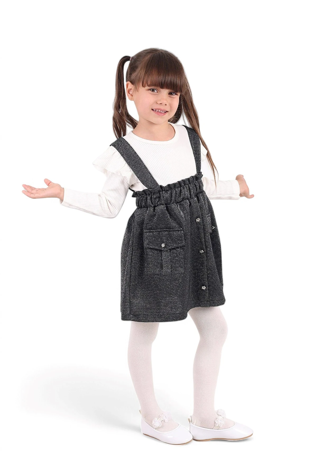 KIZ ÇOCUK 3-4-5-6 YAŞ SİMLİ ASKI DETAYLI CEPLİ ETEKLİ BADİLİ 2'Lİ ŞIK ELBİSE R1590