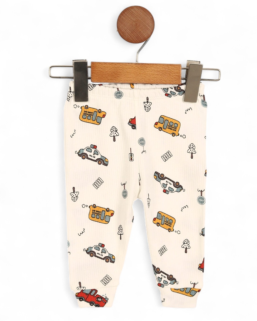 Erkek Bebek Araba Baskılı İnce Fitilli Gecelik Pijama Takımı Çıtçıtlı  Alt Üst Takım  R1474