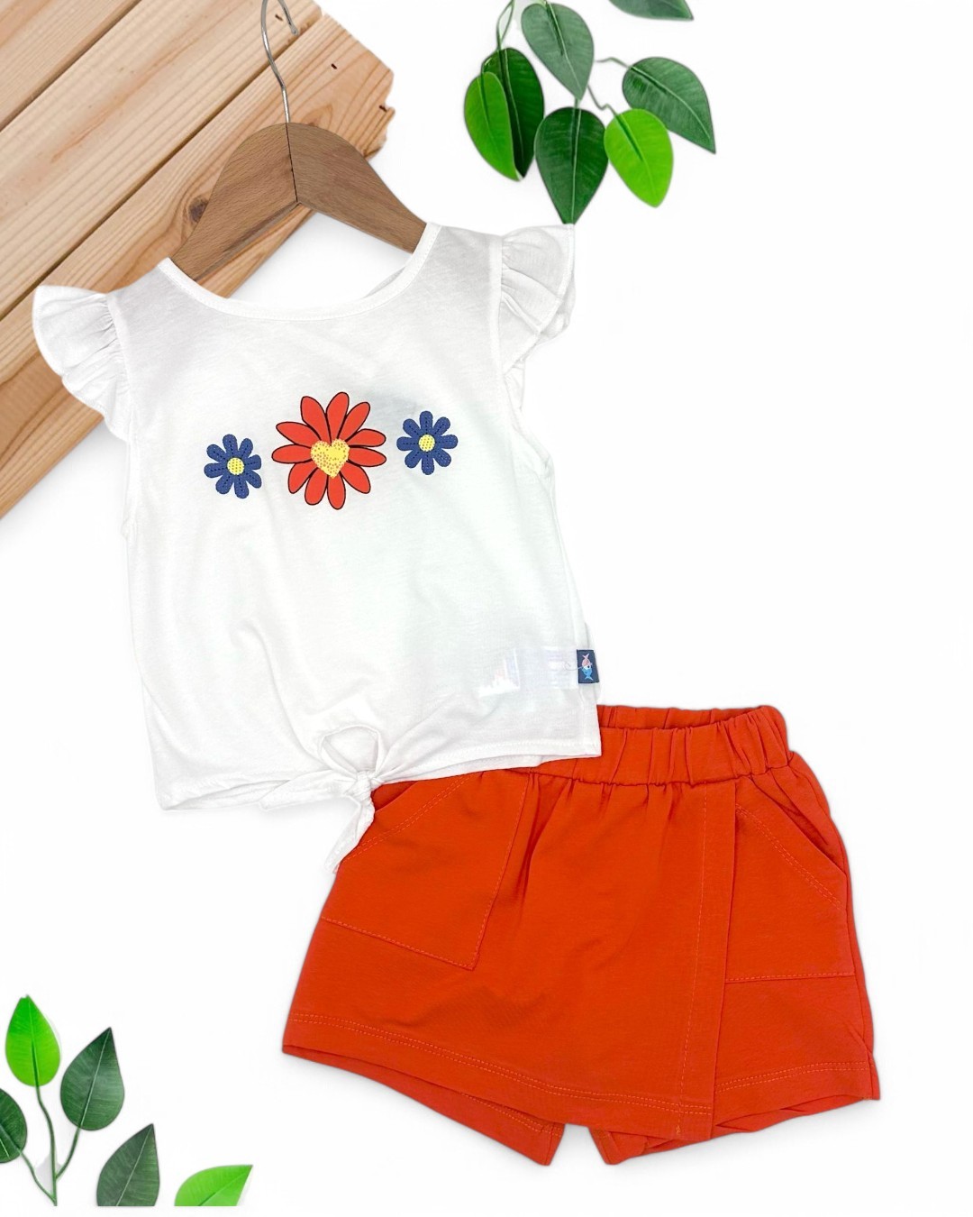 KIZ BEBEK YAZLIK ÇİÇEK BASKILI ŞORT ETEKLİ 6-9-12-18-24 AY BEBEK TAKIMI R1701 - BEYAZ