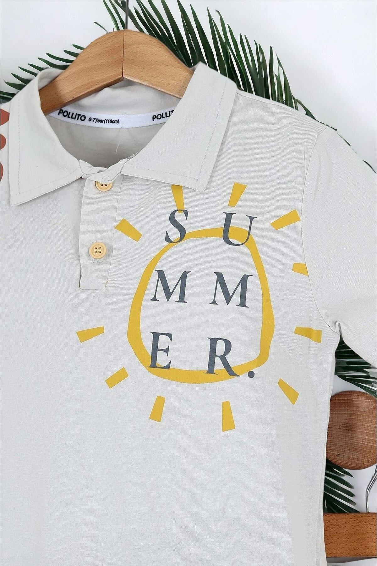 ERKEK ÇOCUK YAZLIK SUMMER BASKILI POLO YAKALI SIRTI BASKILI KETEN ŞORTLU ALT ÜST TAKIM R729