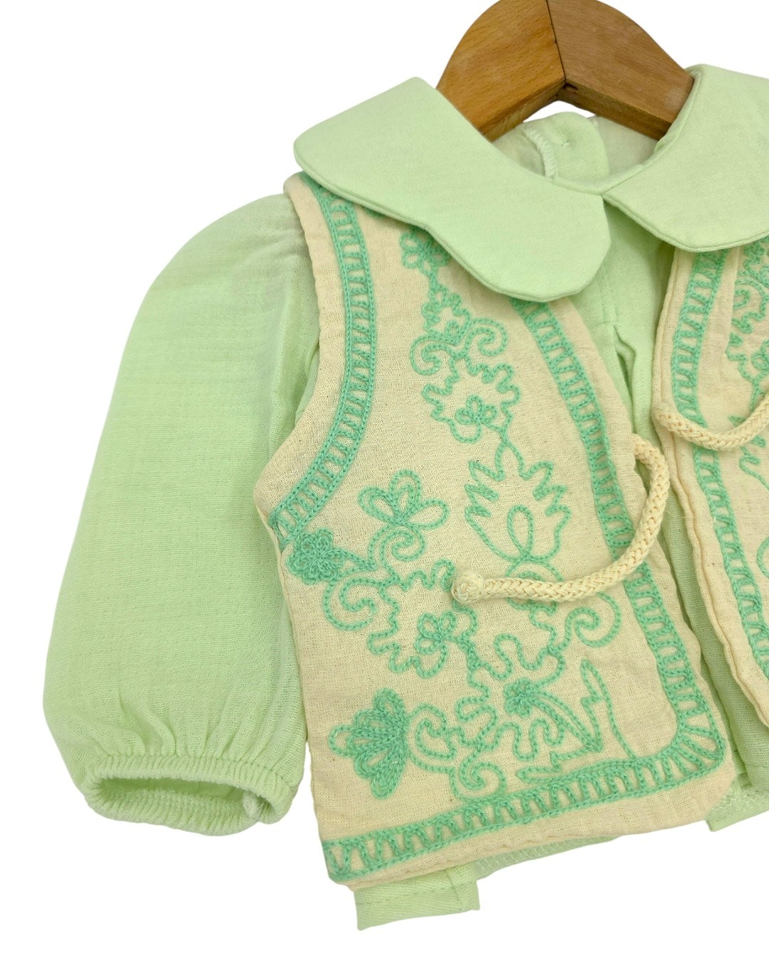 Kız Bebek 3'lü Şık Müslin Takım, 6-9-12-18 Aylık Mevsimlik Yelekli Şık Kız Bebek Takımı R2255